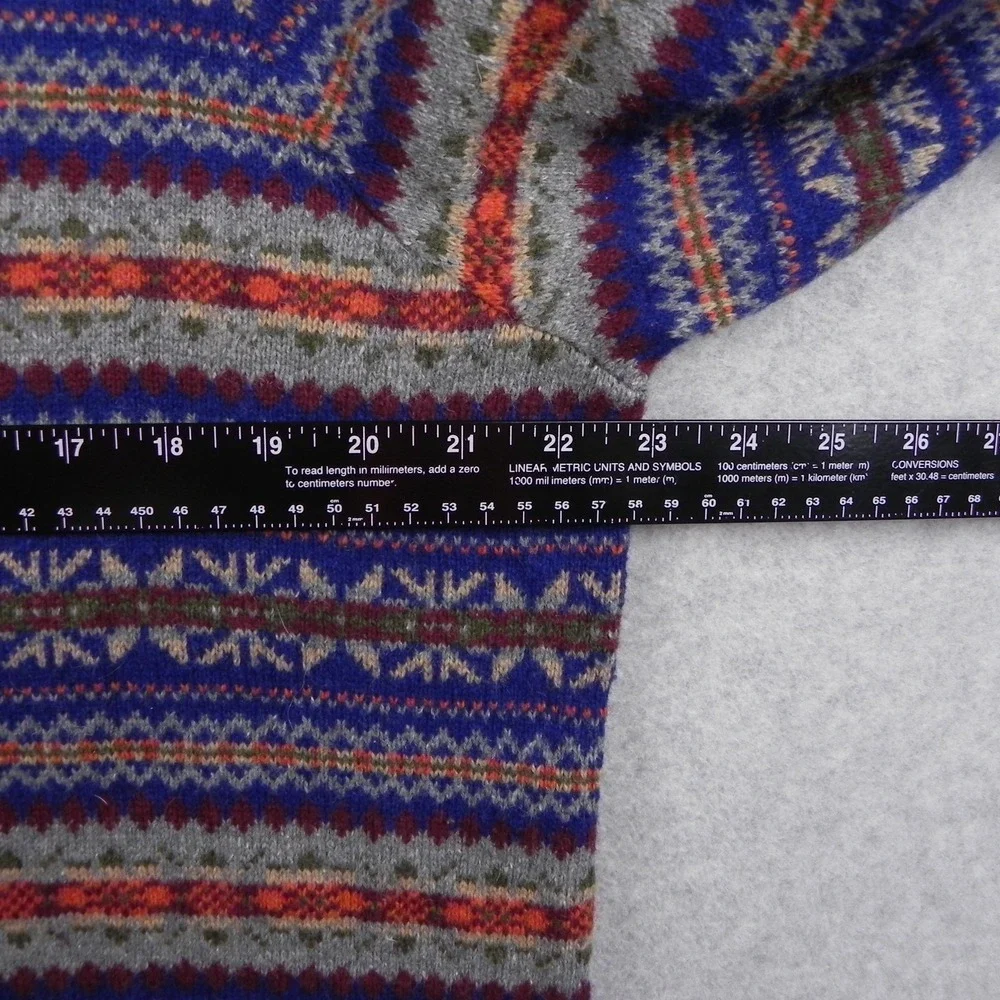 Lands End Sweater Mens Large Wool Blend Pullover Knit Blue Fair Isle Long Sleeve